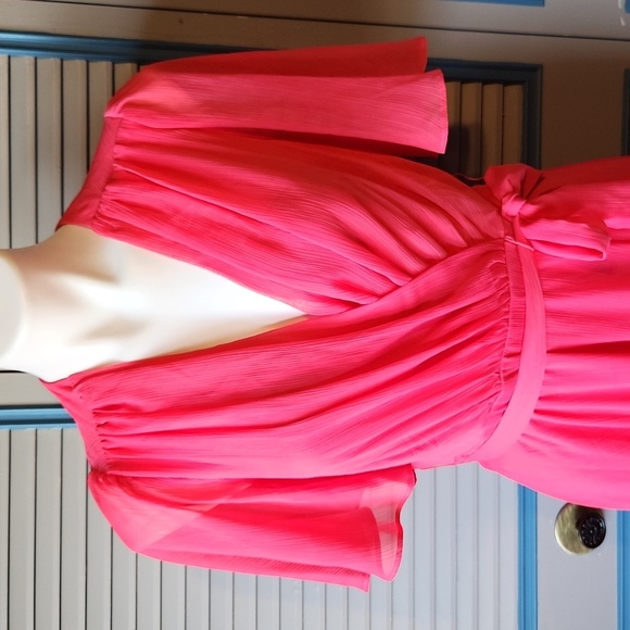 DKNY Pink Wrap Style Dress with Flowy Sleeves - Picture 3 of 12